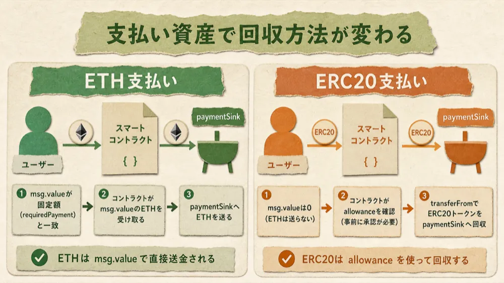 ETH支払いとERC20支払い