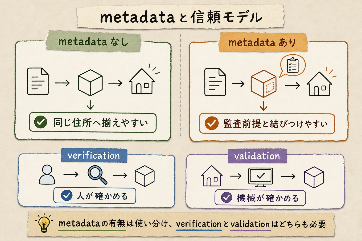 metadataとverification/validationの比較